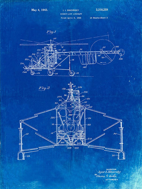 PP28-Faded Blueprint Sikorsky S-47 Helicopter Patent Poster Poster Print - Cole Borders