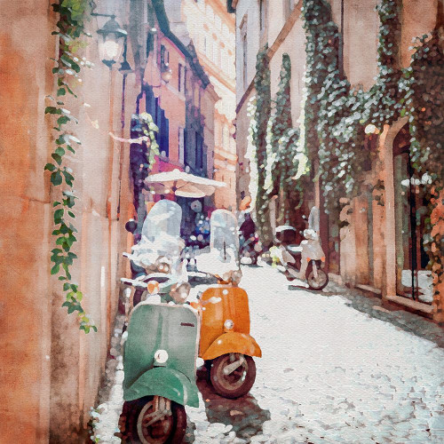 Two Mopeds in Italy Poster Print - Riley B
