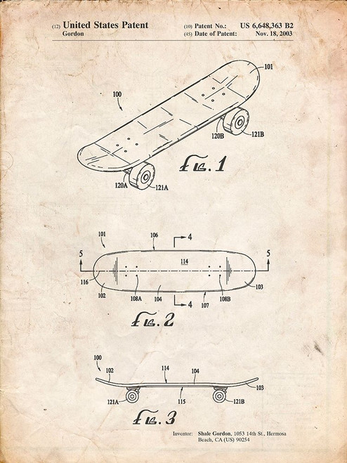 PP17-Vintage Parchment Double Kick Skateboard Patent Poster Poster Print - Cole Borders