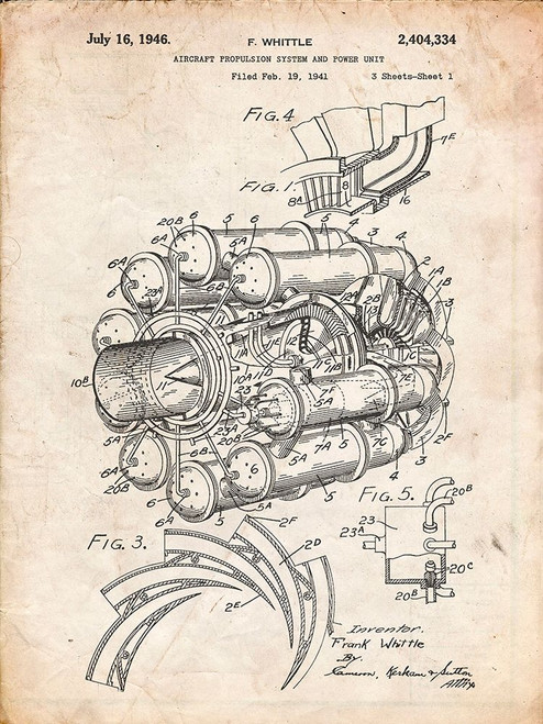 PP14-Vintage Parchment Jet Engine Patent Poster Poster Print - Cole Borders