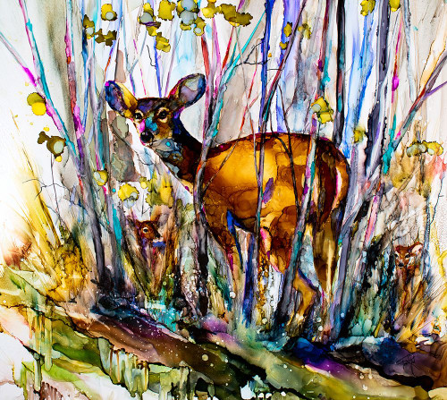 Oh Deer Me, I See Three Poster Print - by Leslie Art