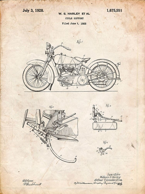 PP10-Vintage Parchment Harley Davidson Model JD Patent Poster Poster Print - Cole Borders