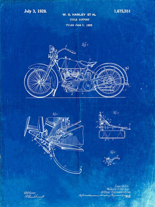 PP10-Faded Blueprint Harley Davidson Model JD Patent Poster Poster Print - Cole Borders