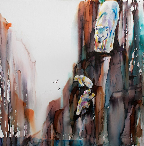 Bears on the Rocks Poster Print - by Leslie Art