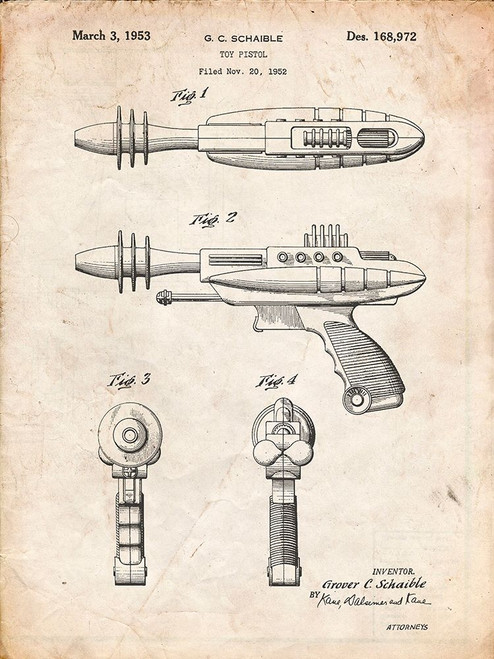 PP498-Vintage Parchment Toy Laser Gun Patent Print Poster Print - Cole Borders