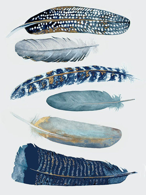Blue And Gold Feathers II Poster Print - Jodi Hatfield