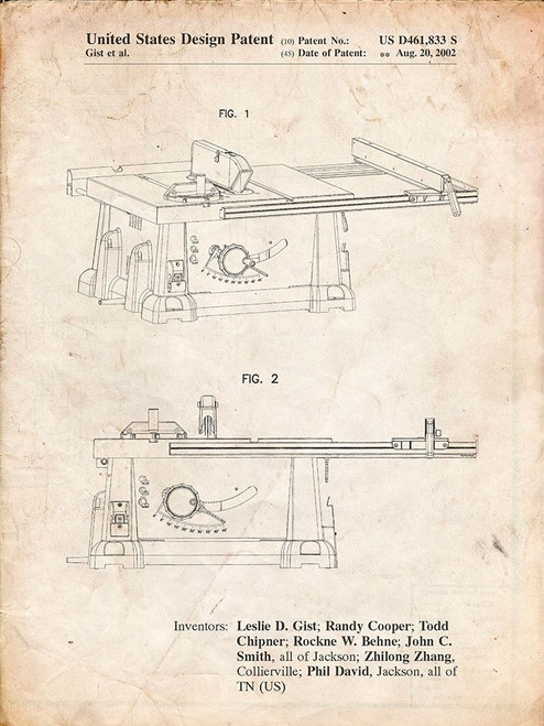 PP999-Vintage Parchment Porter Cable Table Saw Patent Poster Poster Print - Cole Borders