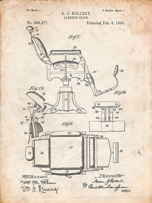PP244-Vintage Parchment Barbers Chair Patent Poster Print - Cole Borders