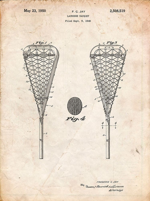 PP199- Vintage Parchment Lacrosse Stick 1948 Patent Poster Poster Print - Cole Borders