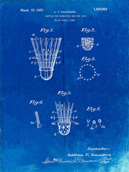 PP345-Faded Blueprint Vintage Badminton Shuttle Patent Poster Poster Print - Cole Borders