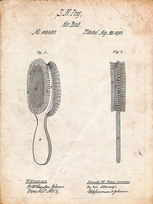 PP344-Vintage Parchment Vintage Hair Brush Patent Poster Poster Print - Cole Borders