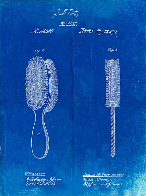 PP344-Faded Blueprint Vintage Hair Brush Patent Poster Poster Print - Cole Borders