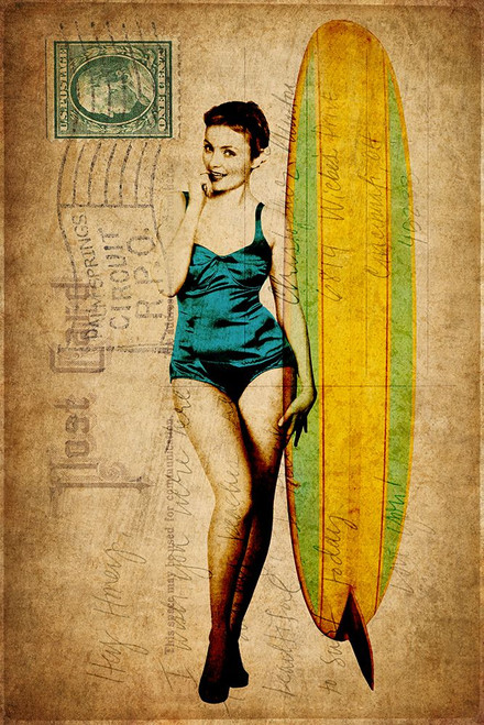 Pinup Girl Surfing Poster Print - ArtLab GI