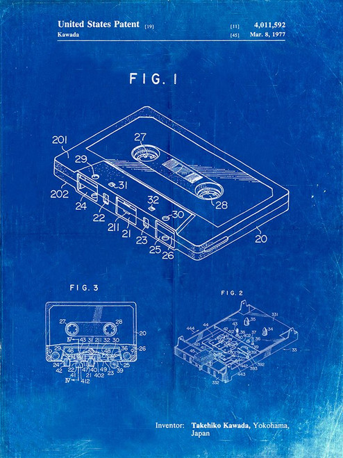 PP319-Faded Blueprint Cassette Tape Patent Poster Poster Print - Cole Borders
