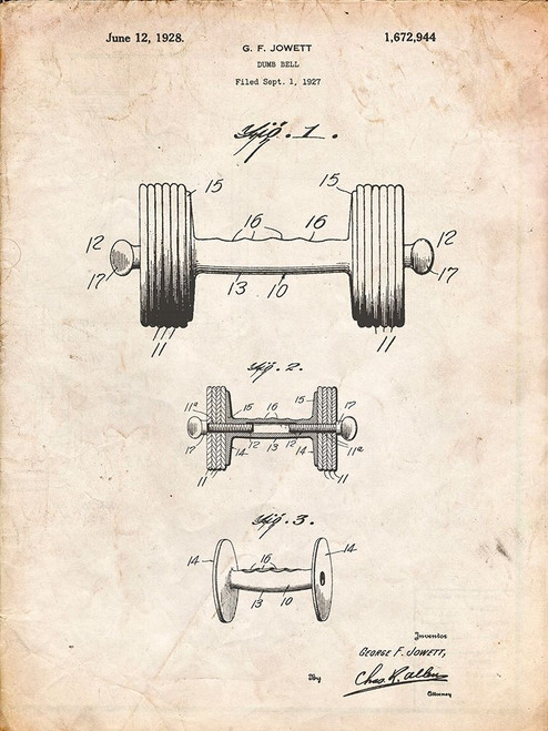 PP314-Vintage Parchment Dumbbell Patent Poster Poster Print - Cole Borders