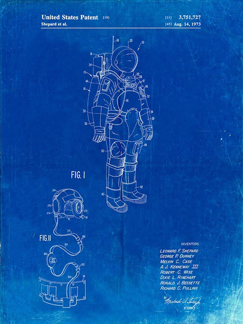 PP309-Faded Blueprint Apollo Space Suit Patent Poster Poster Print - Cole Borders