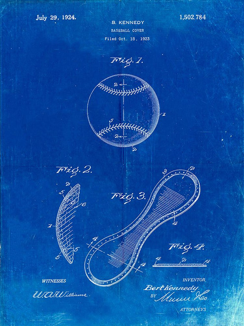 PP271-Faded Blueprint Vintage Baseball 1924 Patent Poster Poster Print - Cole Borders
