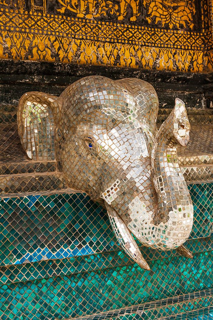 Laos- Luang Prabang. Mosaic elephant head. Poster Print - Tom Haseltine