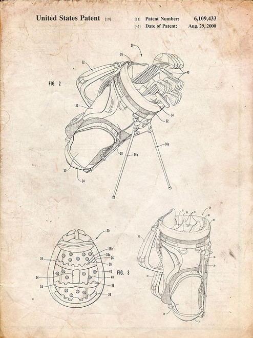 PP239-Vintage Parchment Golf Walking Bag Patent Poster Poster Print - Cole Borders