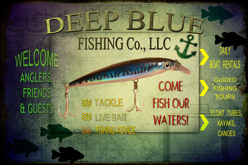 Fishing - Deep Blue LLC sign Poster Print - LightBoxJournal