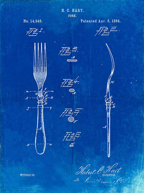 PP238-Faded Blueprint Fork Patent Poster Poster Print - Cole Borders
