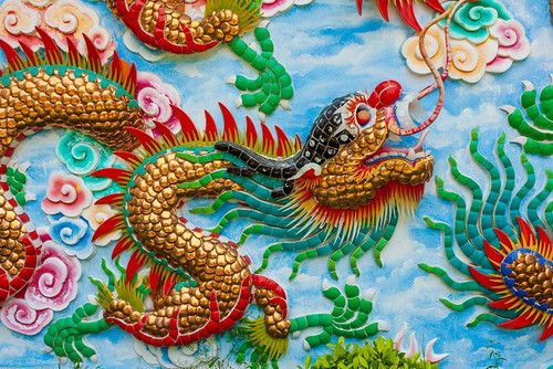 Bangkok- Thailand. Colorful relief of dragon or serpent. Poster Print - Tom Haseltine
