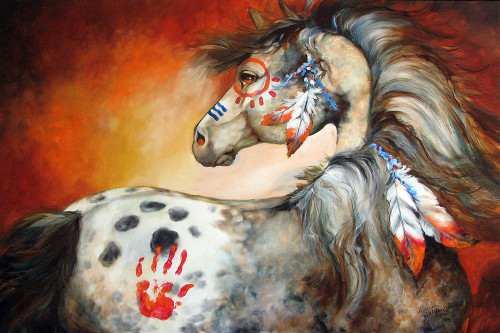 4 Feathers Indian War Pony Poster Print - Marcia Baldwin