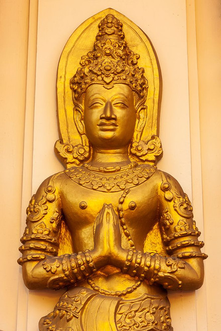 Chiang Mai- Thailand. Wat Phan On. Buddha statue wall decoration. Poster Print - Tom Haseltine