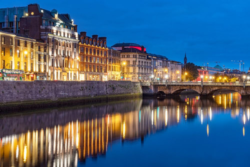 Dusk along Wellington Quay and the River Liffey in downtown Dublin-Ireland Poster Print - Chuck Haney