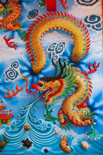 Bangkok- Thailand. Colorful relief depicting dragon or sea serpent. Poster Print - Tom Haseltine