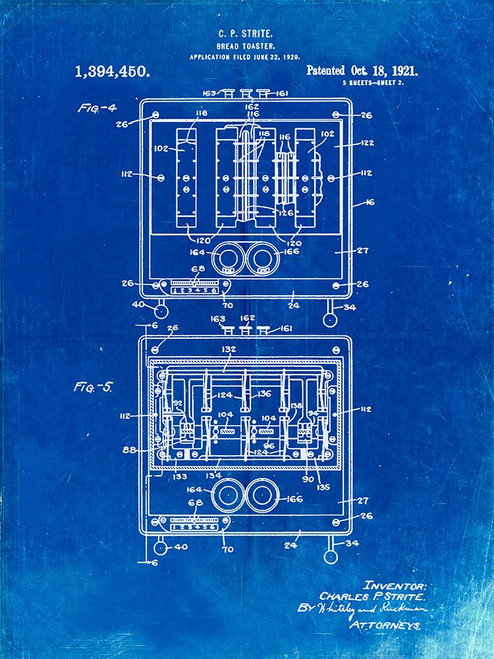 PP207- Faded Blueprint Toastmaster Toaster Patent Print Poster Print - Cole Borders