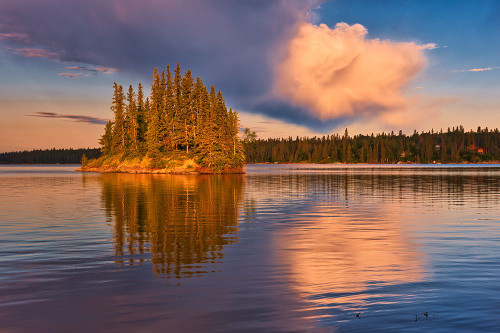 Canada- Manitoba- Paint Lake Provincial Park. Island on Paint Lake at sunrise. Poster Print - Gallery Jaynes