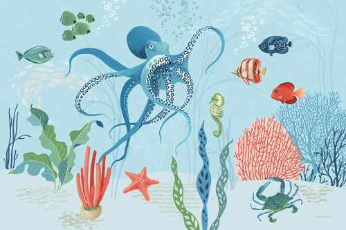 Free As the Ocean I on Blue Poster Print - Lisa Audit