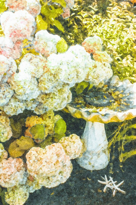 Hydrangeas with Bird Bath Poster Print - GST