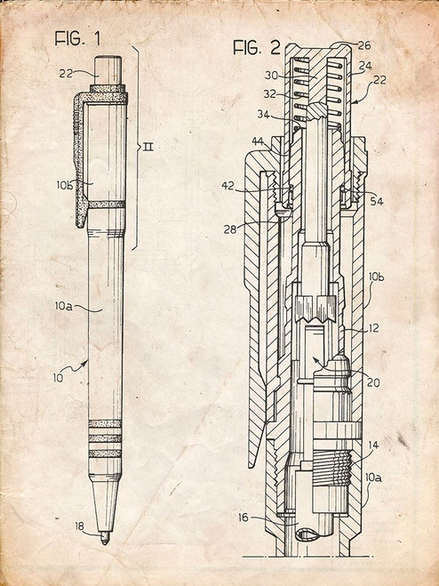 PP163- Vintage Parchment Ball Point Pen Patent Poster Poster Print - Cole Borders