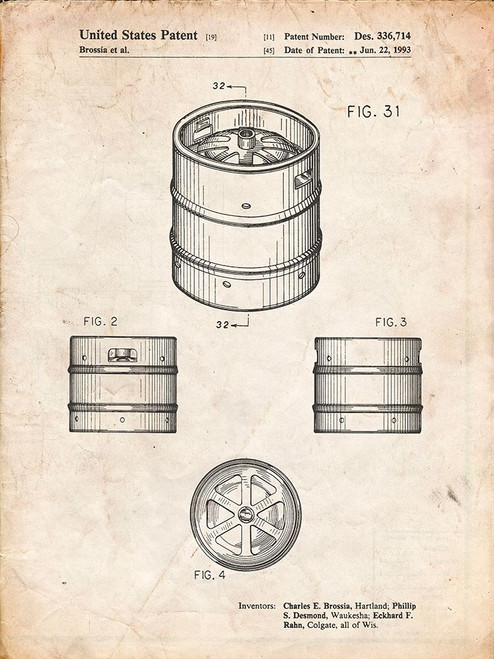 PP193- Vintage Parchment Miller Beer Keg Patent Poster Poster Print - Cole Borders
