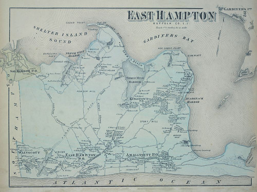 1873 East Hampton Sufflok County LI Map Poster Print - GST