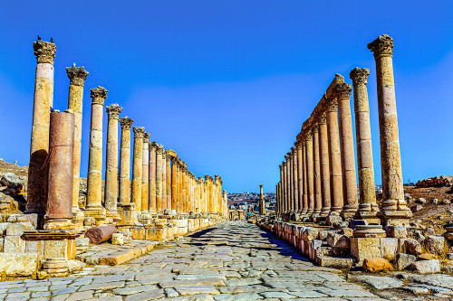 Corinthian columns-Jerash-Jordan. Jerash from 300 BC to 600 AD. Poster Print - William Perry