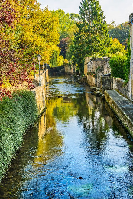 Colorful old buildings- Aure River reflection- Bayeux- Normandy- France Poster Print - William Perry