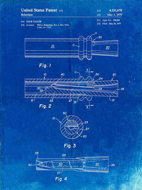 PP789-Faded Blueprint Duck Call Patent Poster Poster Print - Cole Borders