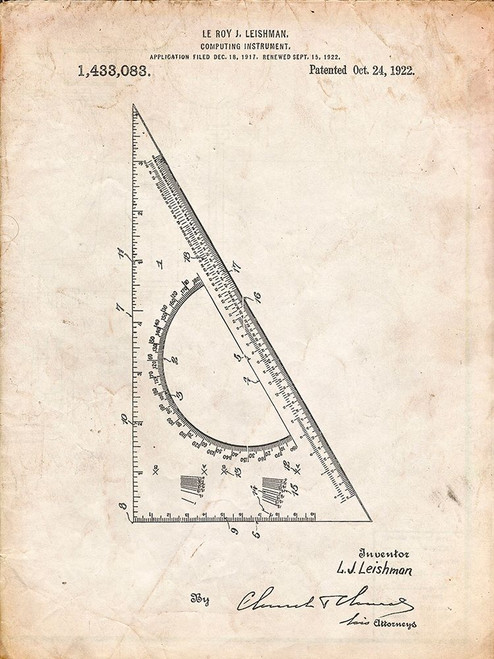 PP786-Vintage Parchment Drafting Triangle 1922 Patent Poster Poster Print - Cole Borders