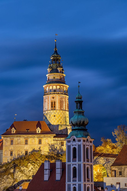 Stormy Skies over town of Cesky Krumlov in the Czech Republic Poster Print - Chuck Haney