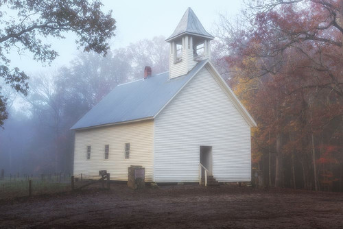 Primitive Baptist Church Fog Poster Print - Online Galloimages