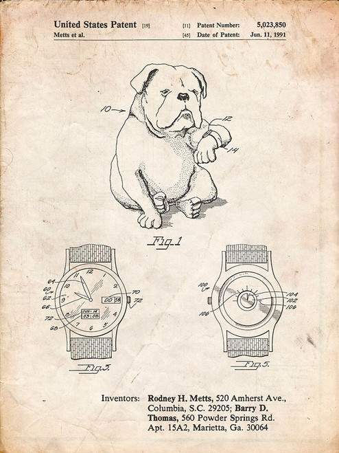 PP784-Vintage Parchment Dog Watch Clock Patent Poster Poster Print - Cole Borders