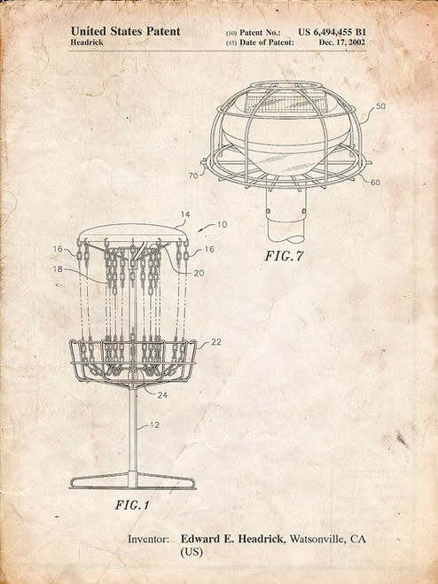 PP782-Vintage Parchment Disc Golf Basket Patent Poster Poster Print - Cole Borders
