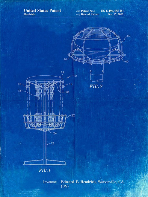 PP782-Faded Blueprint Disc Golf Basket Patent Poster Poster Print - Cole Borders