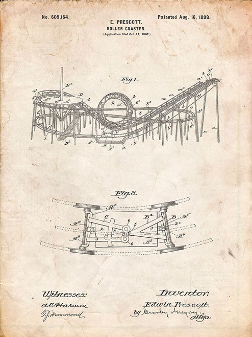 PP772-Vintage Parchment Coney Island Loop the Loop Roller Coaster Patent Poster Poster Print - Cole Borders