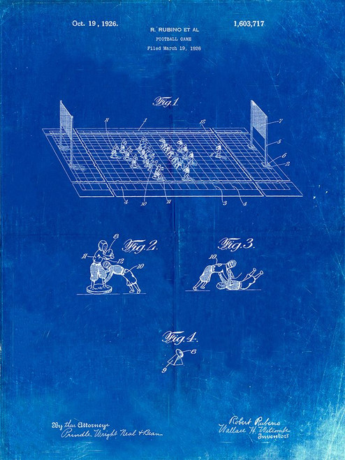 PP142- Faded Blueprint Football Board Game Patent Poster Poster Print - Cole Borders