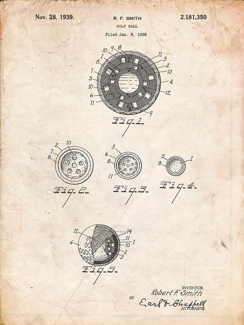 PP168- Vintage Parchment Golf Ball Uniformity Patent Poster Poster Print - Cole Borders