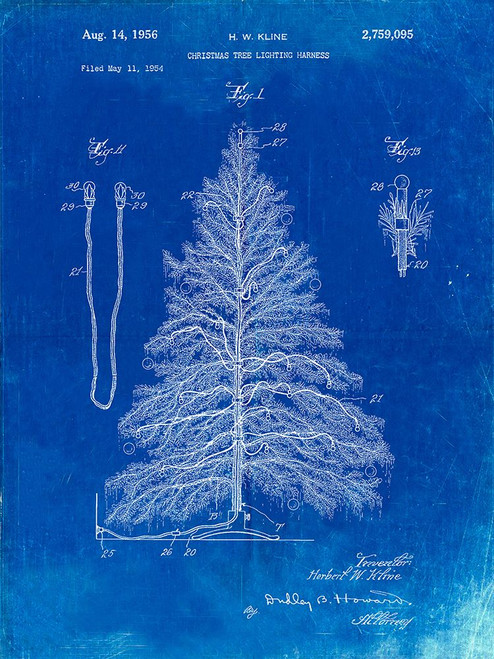 PP765-Faded Blueprint Christmas Tree Poster Poster Print - Cole Borders